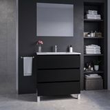 Saniclass Chaci PLUS Badkamermeubelset - 80x86x46cm - keramische wastafel wit - 1 wasbak - 1 kraangat - 3 lades - rechthoekige spiegel - mat zwart