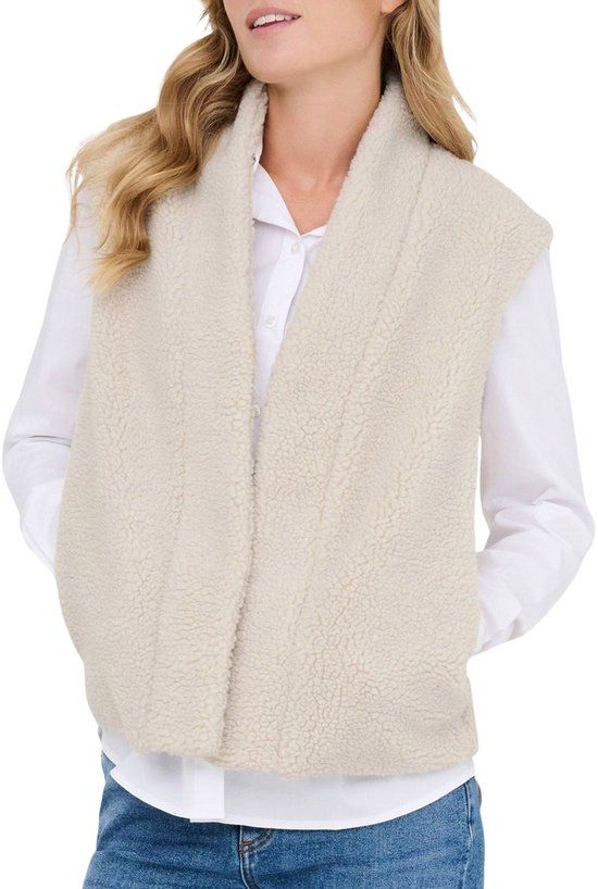 JDY Birdy Life Teddy Open Vest Dames - Beige - Maat M/L
