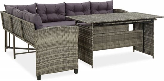 vidaXL 2-delige Loungeset met kussens poly rattan grijs