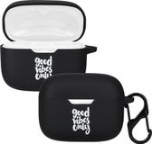kwmobile Hoes geschikt voor JBL Tune 230 NC TWS / T230NC / T235NC - Siliconen cover voor oordopjes in wit / zwart - Good Vibes Only design