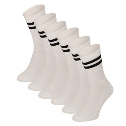 Morethansocks - Sportsokken kinderen - Maat 39-42 - 6-Pack - Wit/Zwart - Gestreept