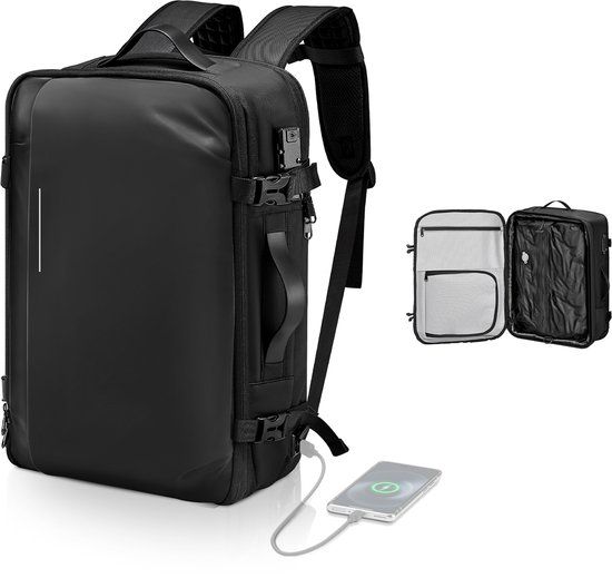 VEVOR Vacuümrugzak, 65l Uitbreidbare Vacuümcompressie-Reisrugzak met TSA-Goedgekeurd Slot, Meerdere Zakken, Waterdichte Handbagage, Zwart