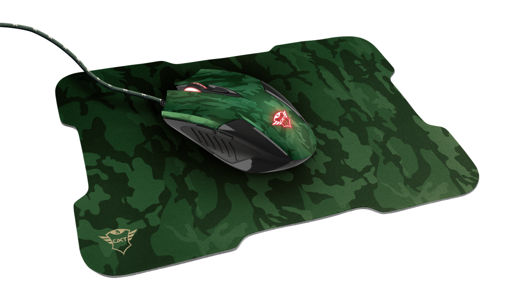 Trust GXT 781 Rixa Gaming Bundle - Mouse & Mousepad - Camouflage - 3200 DPI - Black/Green