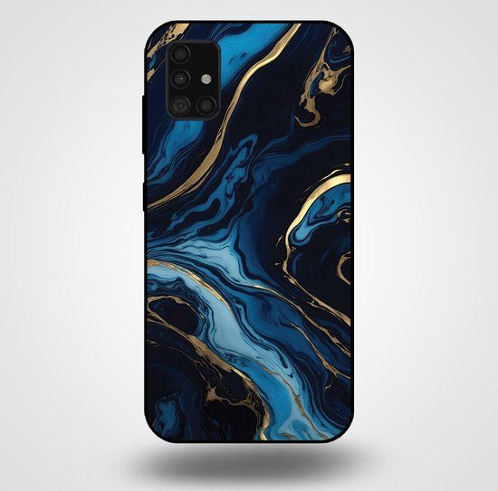 Smartphonica Samsung Galaxy A51 Marble TPU Back Cover - Gold/Blue