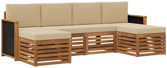 vidaXL Acacia Hout Bank Loungeset Natuurlijk en Beige 4 Zitplekken