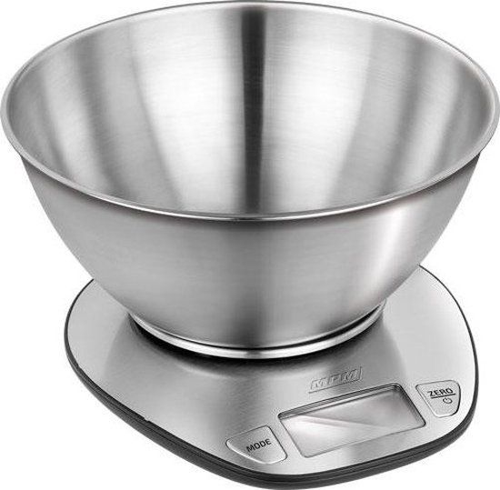 MPM Keukenweegschaal Digitaal met Kom - Zilver - RVS