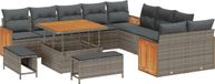 vidaXL Banc de jardin - Set - 17 - pièces - 12 places - Gris - poly - rotin
