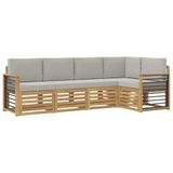 vidaXL - Buiten - bank - set - 5 - st - Wit - en - Lichtgrijs - Polyester