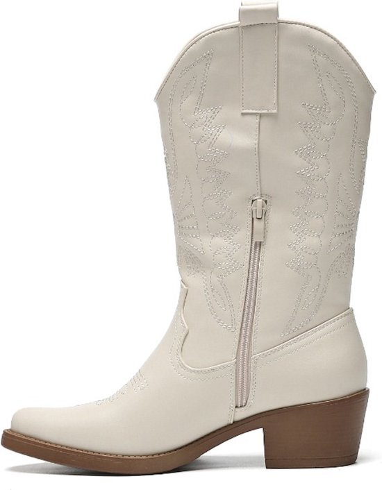 SmileFavorites® Dames Cowboylaarzen met Hak - Beige - Imitatieleer - Maat 39