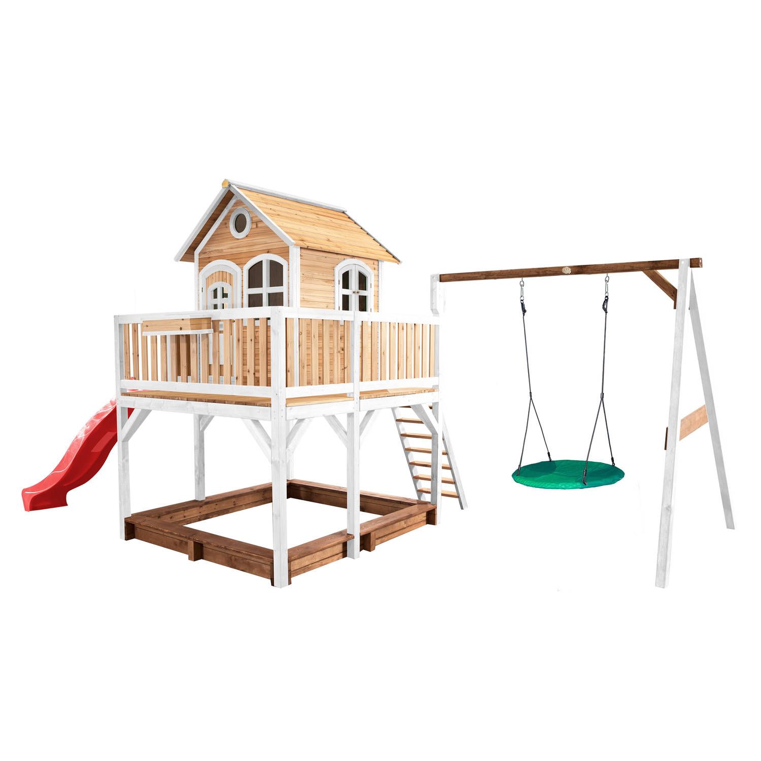 AXI Classic Liam Speelhuis met Summer Nestschommel - Bruin/Wit/Rood - 3+ jaar