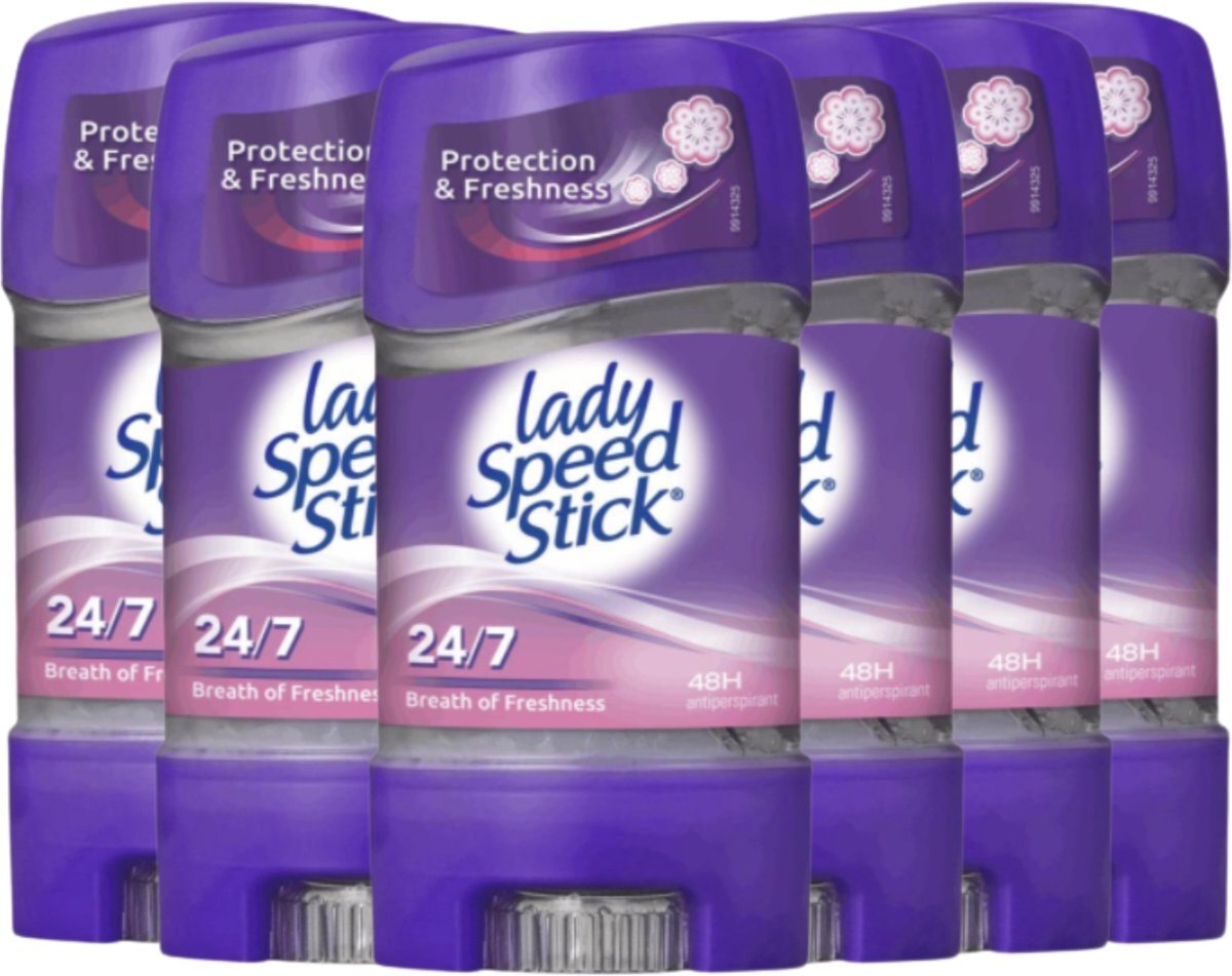 Lady Speed Stick Breath of Freshness Anti-Transpirant Deodorant Gel Stick - Biedt tot 48 uur Bescherming tegen Zweet en Hydrateert de Huid - 6 X 65g - Voordeelverpakking
