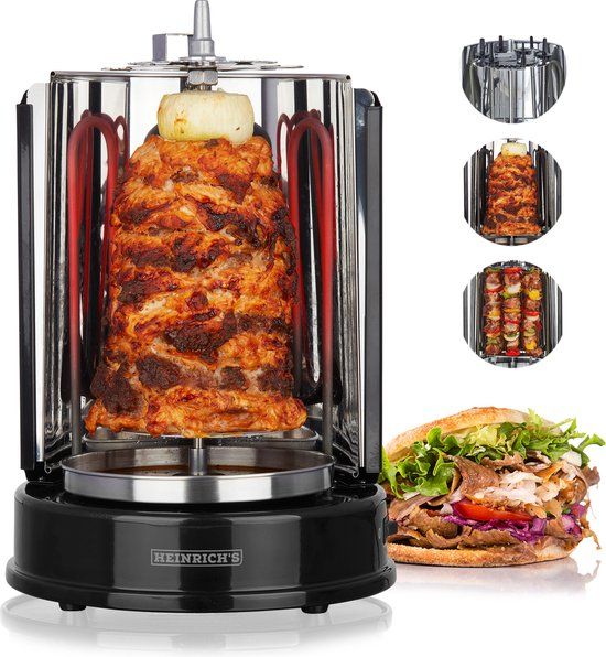 Heinrich's HDG 8687 - Döner Kebab Grill - Shoarmagrill voor Thuis - Zwart/RVS