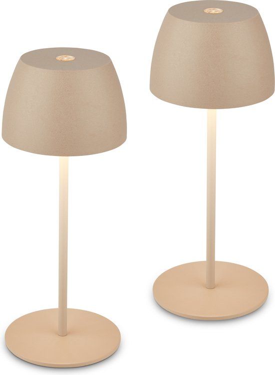 Briloner - Set of 2 Mini Table Lamps - Rechargeable Outdoor Lamps - IP44 - Warm White Light 2,700 K - Dimmable - With USB-C - Beige - 8 x 20 cm