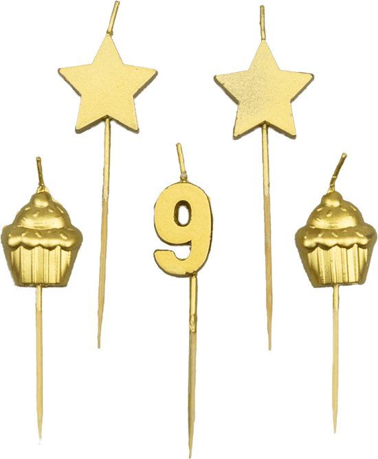Party cake candle - 9 years - Gold