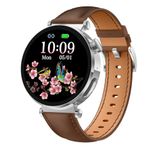 Knauermann NEO 2 (2025) - zilver rond - gezondheidshorloge smartwatch - ECG + HRV-functie - BT Bluetooth - slaapapneu - bloeddruk - rundleer armband bruin