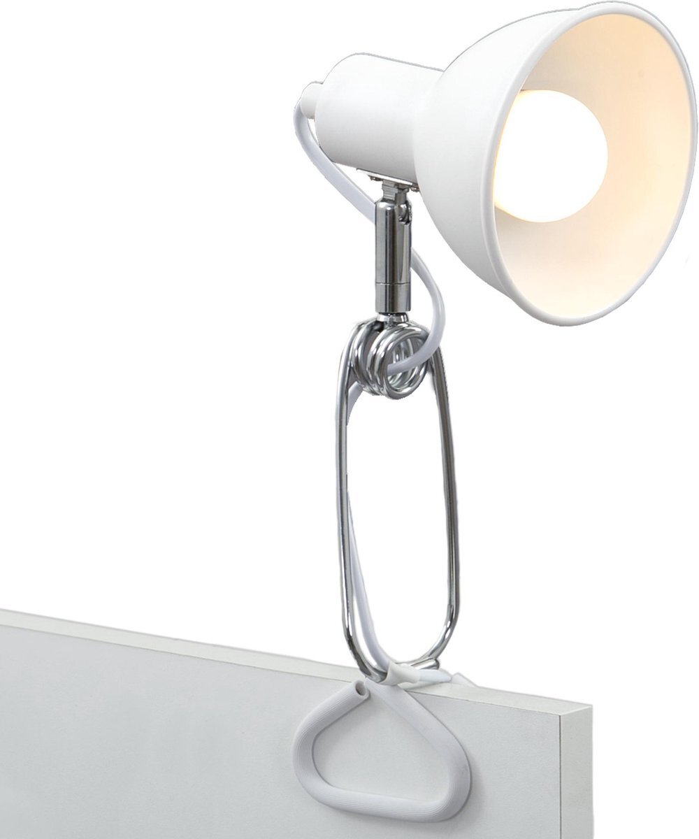 Briloner Leuchten Klemlamp, klemlamp, 1x E14, max. 8 Watt, incl. kabelschakelaar, draai- en zwenkbaar, metaal wit-chroom, 305x110x130mm, zwart, 2790-016