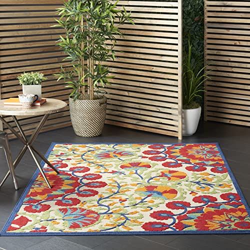 NOURISON Aloha Rood Multicolor Floral Area Rug - 5'3" x 7'5"