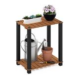 Furinno Indoor Outdoor Plant Plank Stand, Engineered Wood Plastic, Naturel/Zwart