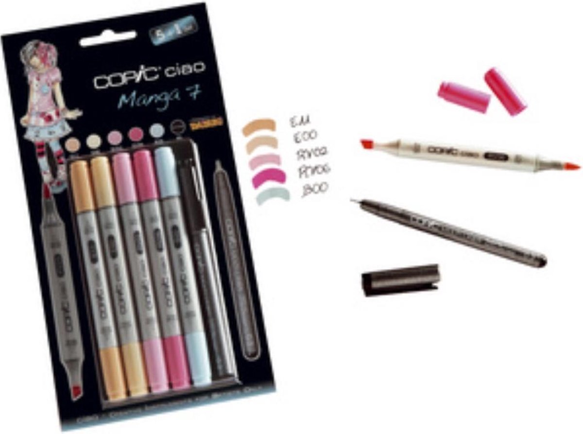 Copic ciao 22075564 Set 5 + 1 Manga 7 kleuren set marker MANGA SET