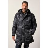 JP 1880 - Heren - Doorgestikte parka camouflage capuchon trekkoord in de taille - Zwart - Maat 3XL