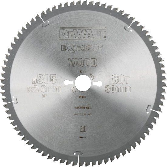DeWalt DT4283 Extreme Cirkelzaagblad - 305 x 30 x 80T - Hout / Laminaat / Aluminium