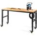 Latios Werkbank - Tafel de travail réglable en hauteur - Dimensions 122 x 61 cm - Hauteur 79-104 cm - Capacité de charge 725 kg - Avec prises - Plateau en bois dur - Roulettes pivotantes