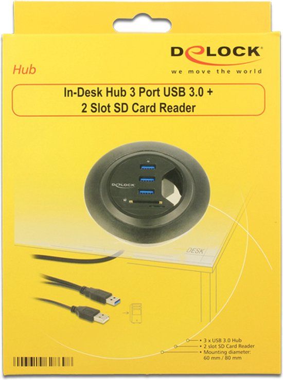 Delock In-Desk Hub 3 Port USB 3.0 + 2 Slot SD Card Reader