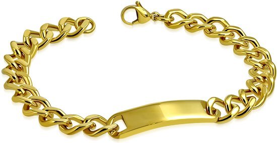 Amanto Armband Adnan - Heren - 316L Staal Goud PVD - Ovaal - Graveer ID - 10 mm - 24 cm