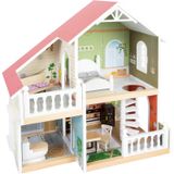 Merkloos Poppenhuis van hout - 3 kamers - Dakterras - Open voorkant - Vanaf 3 jaar