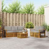 vidaXL - Bank loungeset - 5 zitplekken - Naturel en lichtgrijs - Massief Acacia Hout