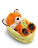 NICI Knuffel Vos met Blad slapend in Mandje, 12 cm - 63121