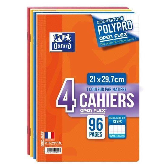 OXFORD Set van 4 geniete notitieboekjes 96 pagina's seyes 21 x 29,7 cm Openflex - 90g