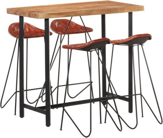 vidaXL 5-delige Barset massief hout en echt leer