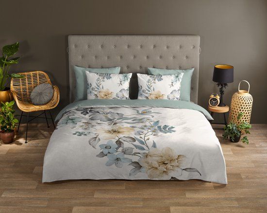Good Morning dekbedovertrek bloemen - 1 persoons 140x200/220 cm - Ecru - 100% Katoen renforce