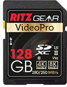 RitzGear Video Pro SD-kaart UHS-II 128 GB SDXC-geheugenkaart U3 V90 A1, Extreme Performance Professionele Sd-Card (R 280mb/s 250 mb/s W) voor geavanceerde DSLR, goed geschikt voor video, inclusief 4K, 8K, 3D, Full HD-video