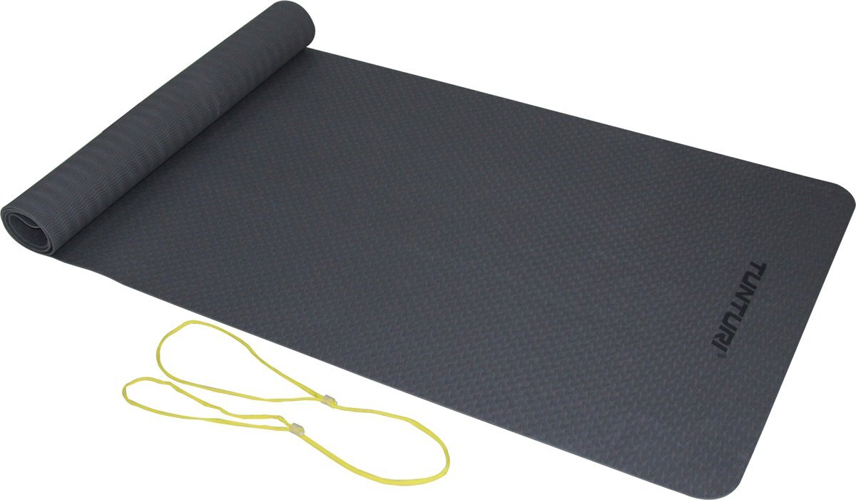 Tunturi TPE Yogamat - Fitnessmat 3mm dik - geel koord - antr
