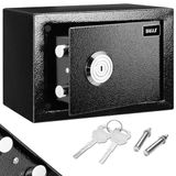 BAKAJI Steel Safe with Double Lock, Mechanical Burglary Protection, Fireproof, with 2 Bolts for Wall Mounting, 23 x 17 x 17.3 cm