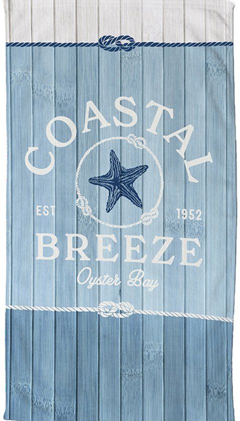 Good Morning Strandlaken voor Kinderen 100x180 cm - Maritiem Houten Planken en Zeester Print - Blauw