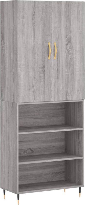 vidaXL Hoge kast bewerkt hout grijs sonoma eikenkleurig 69,5x34x180 cm