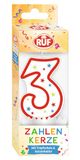 RUF Cijferkaars nummer 3, rode verjaardagskaars met kleurrijke sterretjes, hoogwaardige jubileumkaars met druppelbescherming, ideaal als taartdecoratie, 1 stuk