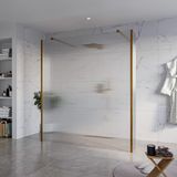 FortiFura Galeria Vrijstaande Inloopdouche - 180x200cm - helder geribbeld - antikalk - 8mm veiligheidsglas - 2 zijwanden - 40cm - wandsteunen en hoekprofielen - PVD - geborsteld koper