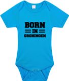 Bellatio Decorations Born in Groningen Baby Rompertje Blauw Jongs - Kraamcadeau - Groningen Geboren Cadeau 80