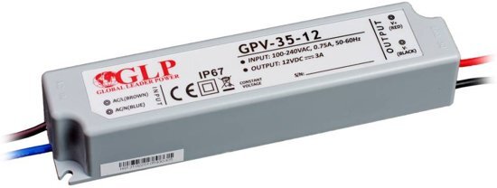 Glp Waterdichte LED Voeding 12V DC - 3A - 35W Hoogwaardige IP67 Transformator Waterdicht met TÃœV