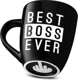 Tech Tools Decodyne Best Boss Ever - Grappige Mok Cadeau - Tekst Beker Met Middelvinger Op De Bodem 400 ML - Zwart