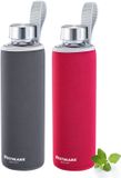 Westmark 2 drinkflessen, gemaakt van glas met print, inclusief beschermhoes, 550 ml elk, glas/siliconen/rubber, BPA-vrij, Viva, rood/antraciet/zilver/transparant, 527222E8