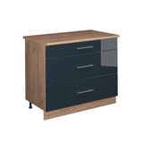 Vicco Keukenonderkast Fame-Line, Donkerblauw hoogglans/Goudkleurig Eiken, 100 cm