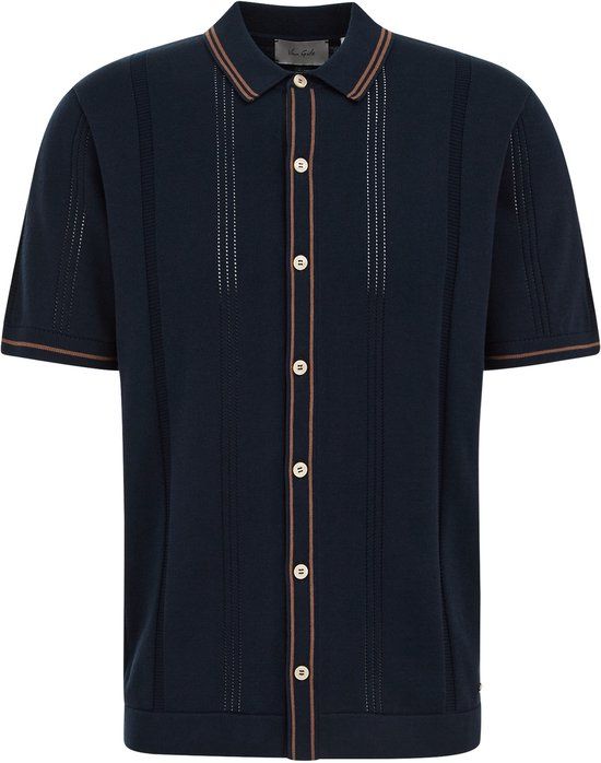 WE Fashion Van Gils Heren regular fit polo met open structuur Navy blue