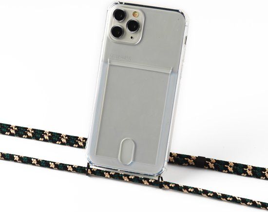 casey Apple iPhone 13 Pro silicone hoesje transparant met koord army camouflage