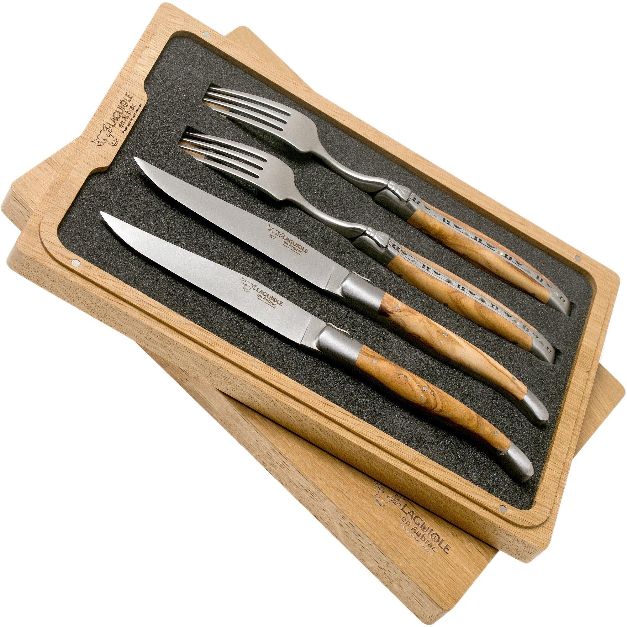 Laguiole en Aubrac CCF99OLIHL 4-delige bestekset olijfhout