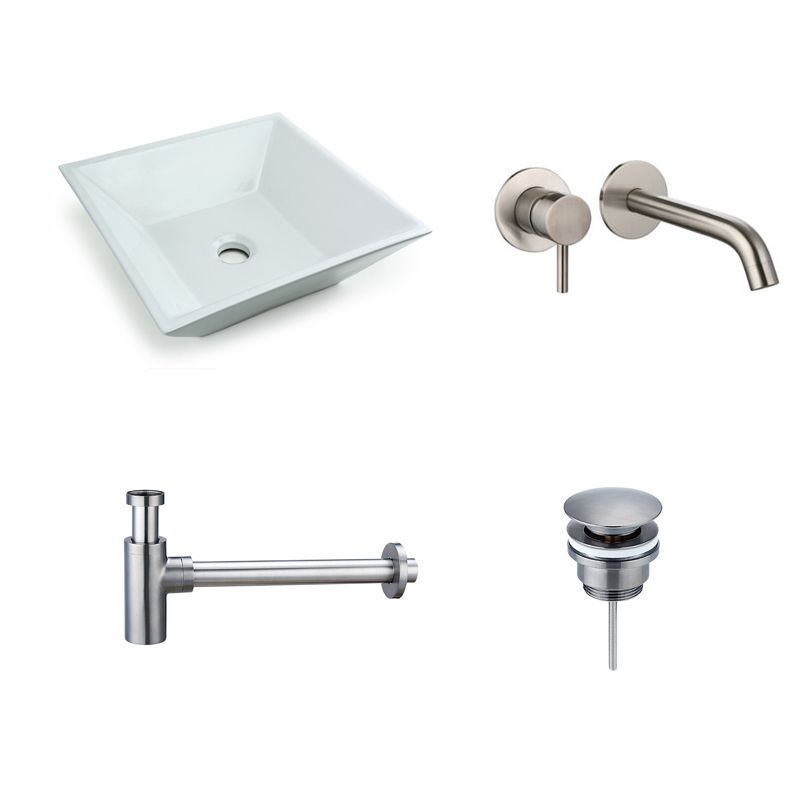 Badkamerplanet Waskomset Trento Gun Metal Keramiek 38,5x38,5x12cm - Inbouwkraan